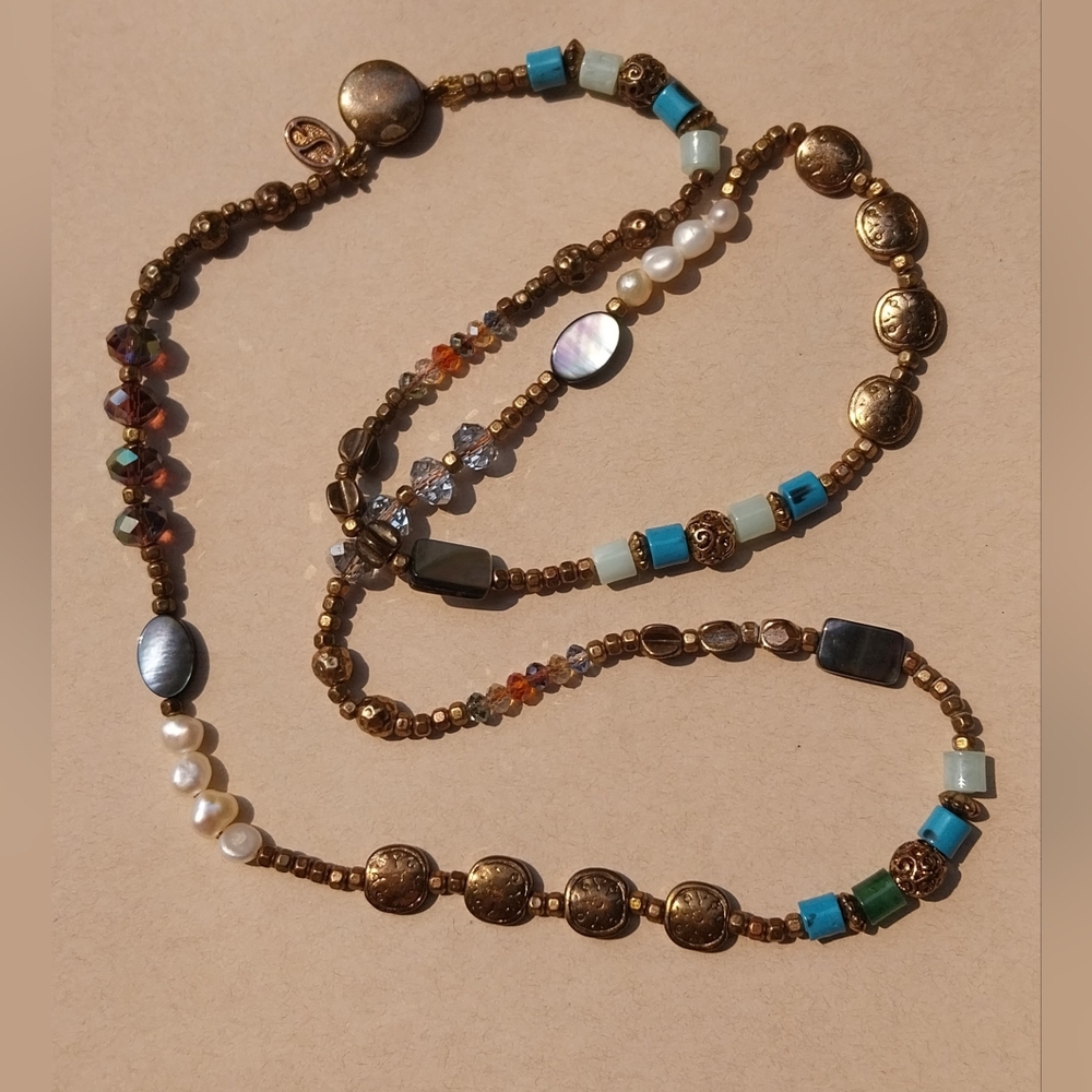 Turquoise Beaded Necklace Wiht Pearl